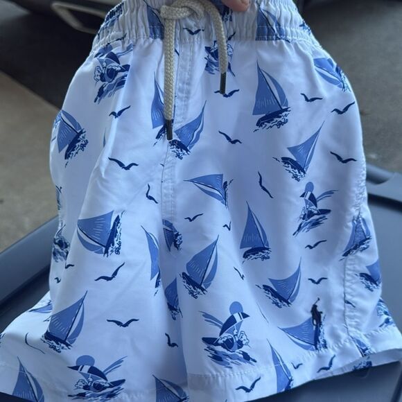 POLO RALPH LAUREN Traveler Polo Bear Swim Trunk Boys Size 7 Blue White - Picture 15 of 17